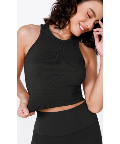 4 Piece Seamless Tank Tops for Women High-Neck Rib-Knit Sleeveless Comfy Tanks Mushroom+taupe+charcoal+black $8.99 Tanks