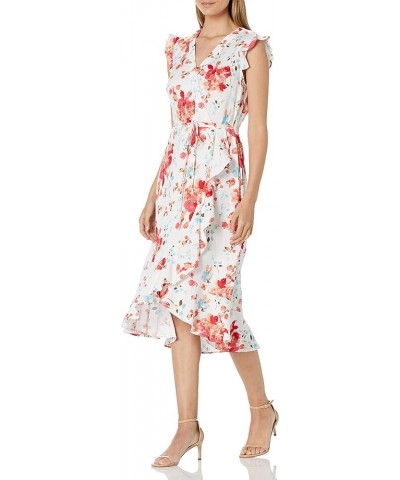 Women's V-Neck Flutter Sleeve Linen High/Low Midi Dress Withself Tie Waist Paradise Pink Multi $47.28 Dresses