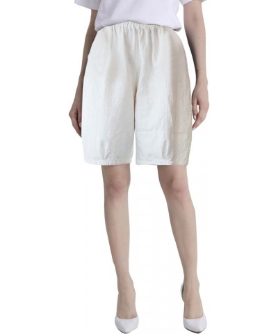 Women's Bermuda Shorts Casual Linen Cotton Relaxed Fit Elastic Waist Half Shorts with Pockets White $17.48 Shorts