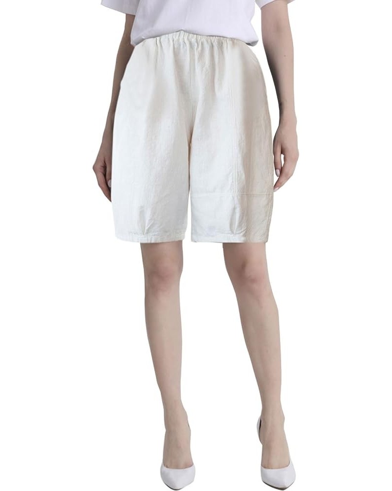 Women's Bermuda Shorts Casual Linen Cotton Relaxed Fit Elastic Waist Half Shorts with Pockets White $17.48 Shorts