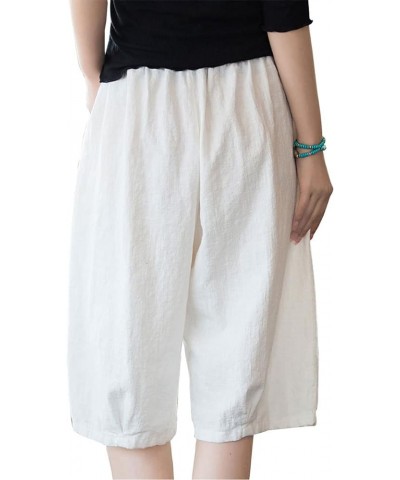 Women's Bermuda Shorts Casual Linen Cotton Relaxed Fit Elastic Waist Half Shorts with Pockets White $17.48 Shorts