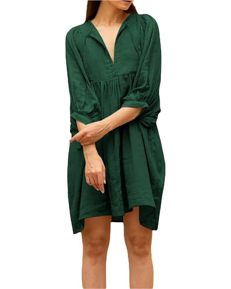 Women 2023 Summer Boho Mini Dress V Neck Puff Sleeve Floral Loose Flowy Swing Sundress Beachwear 1-green $13.76 Dresses