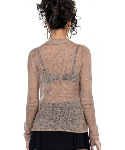 Cardigan Sweaters for Women Crochet Tie Front Long Sleeve Aesthetic Crop Top Summer Cover Ups Shrugs Brown A2 $10.25 Sweaters