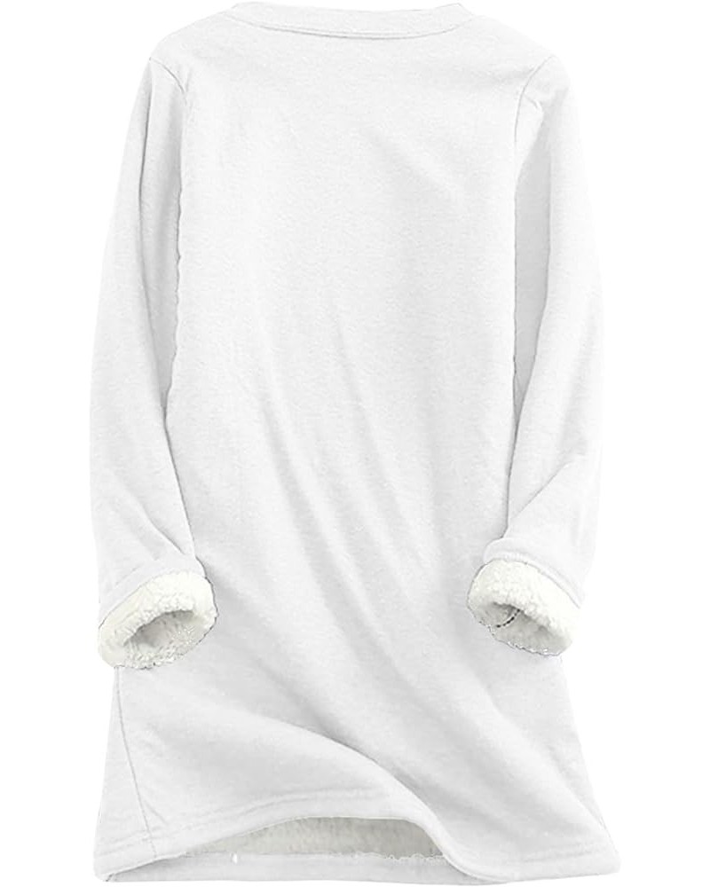 Fleece Lined Sweatshirt Women's Sherpa Lined Sweatshirt Winter Warm Fleece Crewneck Pullover Loungewear 01-white $10.25 Activ...