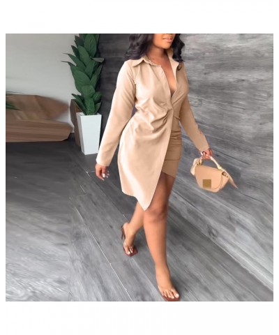 Elegant Collar V Neck Button Down Work Dress for Women Cap Sleeve Cut Out Party Cocktail Pleated A-Line Dresses Yf-khaki $9.5...