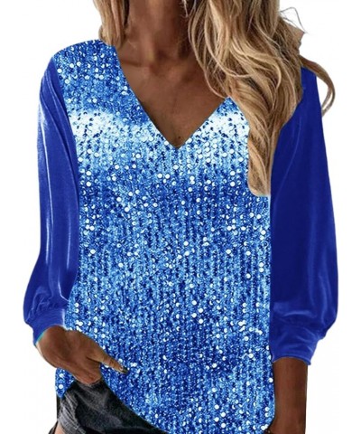 Long Sleeve Shirts for Women Sequin Ruffle Tops for Women Sequin Sparkly Tops for Holiday Evening Party Club Night B_blue $14...