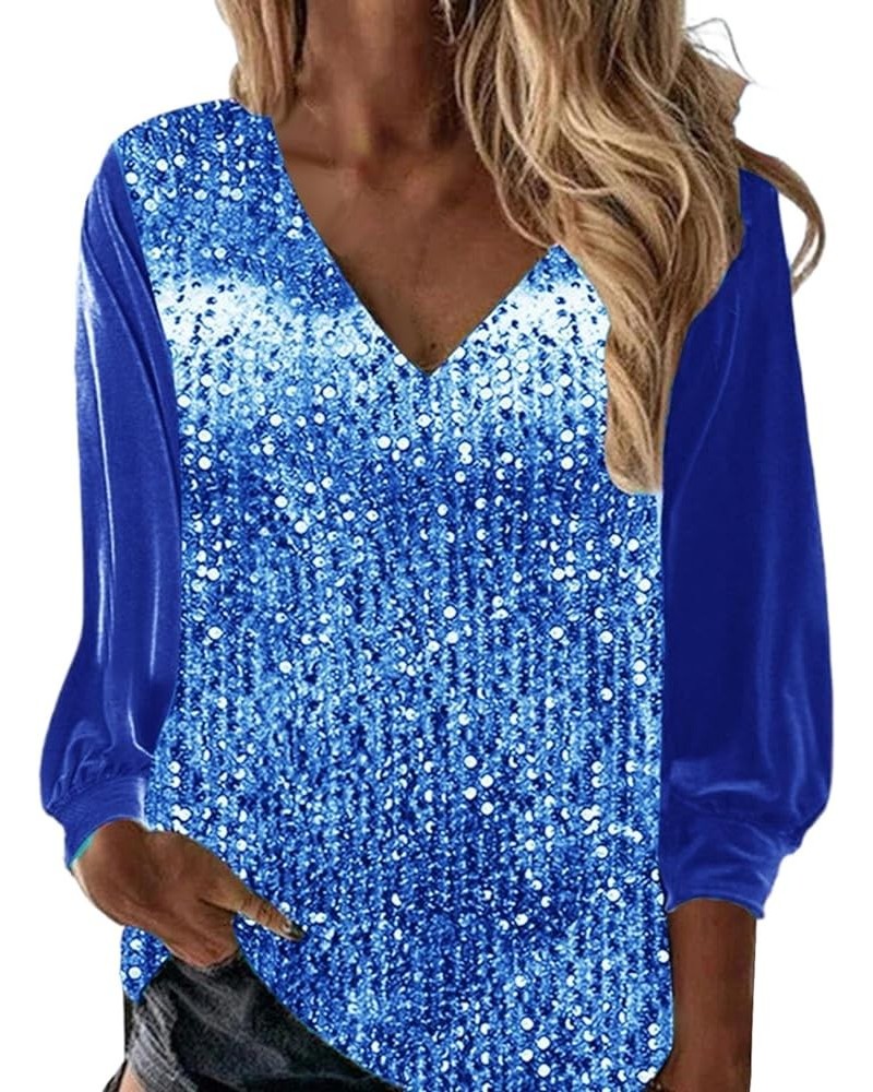 Long Sleeve Shirts for Women Sequin Ruffle Tops for Women Sequin Sparkly Tops for Holiday Evening Party Club Night B_blue $14...