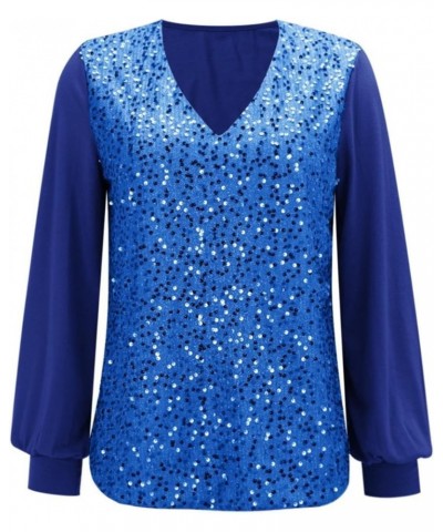 Long Sleeve Shirts for Women Sequin Ruffle Tops for Women Sequin Sparkly Tops for Holiday Evening Party Club Night B_blue $14...