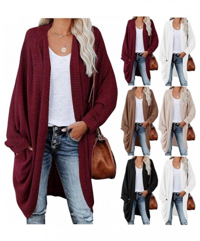 Women's Waffle Knit Batwing Long Sleeve Cardigan Oversized Loose Open Front Sweater Coat Outerwear with Pockets Black $9.68 S...