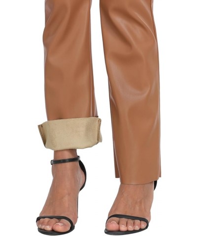 Women's Faux Leather Pants High Waisted Straight Leg Trousers with Pockets Camel Brown $18.00 Pants