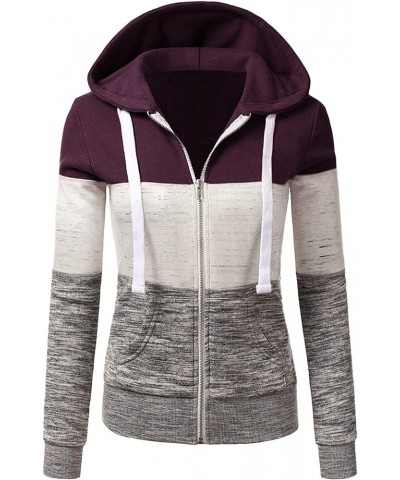 Women's Full Zip Up Hoodies Long Sleeve Color Block Hooded Sweatshirts Jackets Casual Lightweight Coat with Pockets D-purple ...