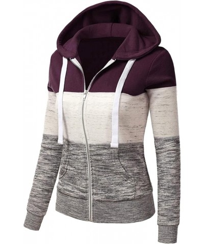 Women's Full Zip Up Hoodies Long Sleeve Color Block Hooded Sweatshirts Jackets Casual Lightweight Coat with Pockets D-purple ...