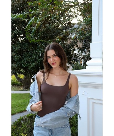 Women Sexy Square Neck Thong Bodysuit Backless Sleeveless Tank Tops 02 Brown $16.77 Lingerie