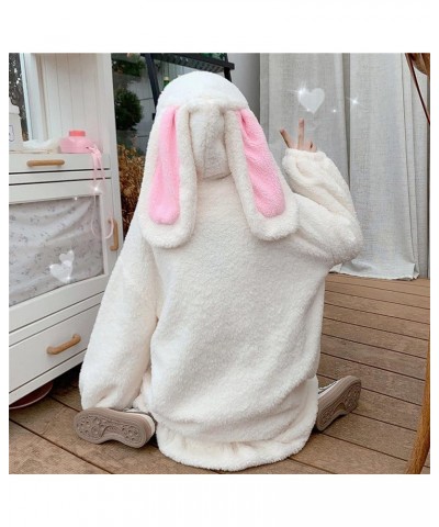 Kawaii Bunny Ear Hoodie for Girls Teen, Fuzzy Rabbit Sweater Jacket Coats Women Cat Print Long Sleeve Hoodies Sweatshirts A-w...