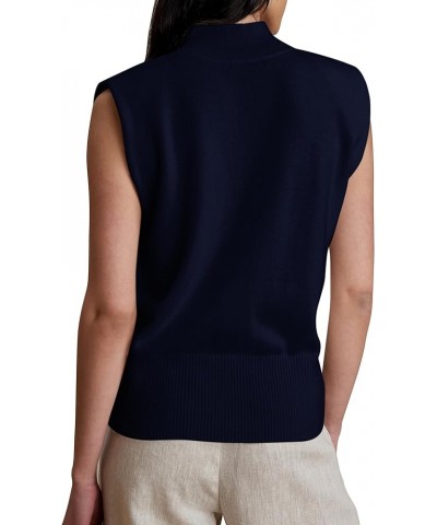 Women Sleeveless Mock Neck Knit Sweater Vest Casual Loose Fitted Solid Pullovers Tank Top Sweaters Tops Knitwear Navy Blue $1...