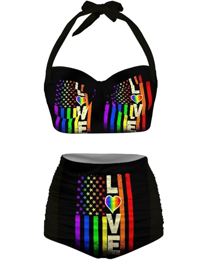 Jamaica Flag Swimsuit for Women Halter Padded Swimwear Plus Size Push Up Bikini Bathing Suits 2 Pieces Set Love Usa Flag $16....