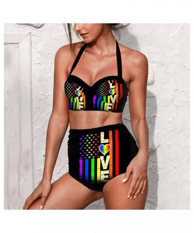 Jamaica Flag Swimsuit for Women Halter Padded Swimwear Plus Size Push Up Bikini Bathing Suits 2 Pieces Set Love Usa Flag $16....