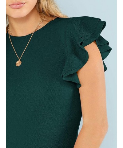 Women's Round Neck Layered Ruffle Short Sleeve Bodysuit Dark Green Solid $10.00 Bodysuits