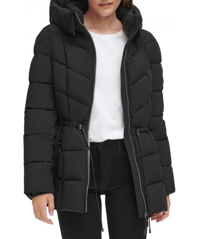 Women's Hooded Puffer Coat Jet Black $33.40 Jackets