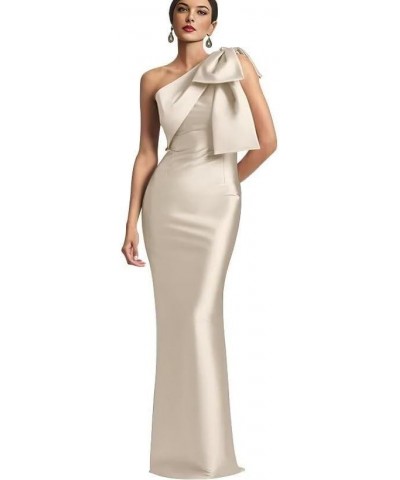 One Shoulder Prom Dress with Bow Long Satin Mother of The Bride Dress Mermaid Formal Party Dress UU44 Champagne $31.26 Dresses