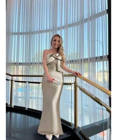 One Shoulder Prom Dress with Bow Long Satin Mother of The Bride Dress Mermaid Formal Party Dress UU44 Champagne $31.26 Dresses