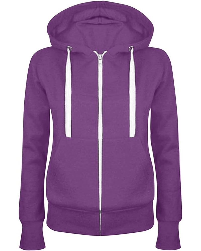 2023 Womens Fall Fashion Zip Up Hoodies Fleece Sweatshirts Casual Long Sleeve Pullover Winter Coats Warm Jacket A2 purple $9....