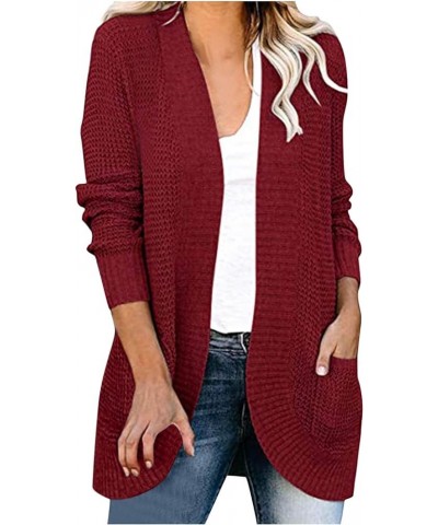 Cardigan Sweater Women Cable Kint Long Sleeve Open Front Button Chunky Outwear Loose Ladies Sweaters with Pockets A 07 Red $8...