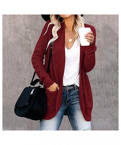 Cardigan Sweater Women Cable Kint Long Sleeve Open Front Button Chunky Outwear Loose Ladies Sweaters with Pockets A 07 Red $8...