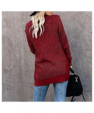 Cardigan Sweater Women Cable Kint Long Sleeve Open Front Button Chunky Outwear Loose Ladies Sweaters with Pockets A 07 Red $8...