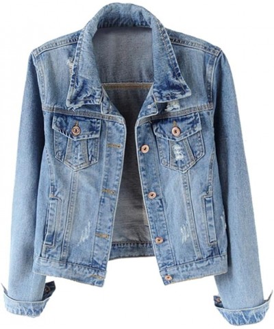 Womens Denim Jackets Distressed Ripped Long Sleeve Jean Jacket Coats Blue $22.99 Jackets