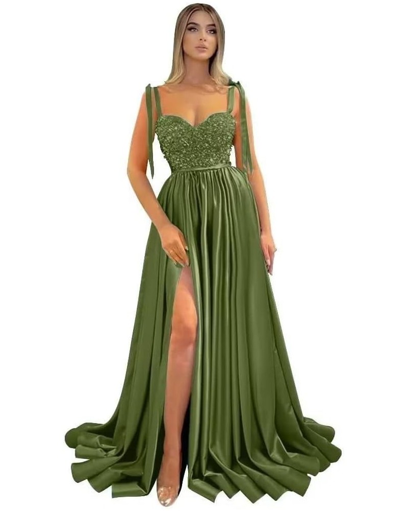 Sparkly Sequin Prom Dress with Slit Spaghetti Straps Formal Evening Gown Wedding Bridesmaid Dress with Pockets Sage $31.98 Dr...