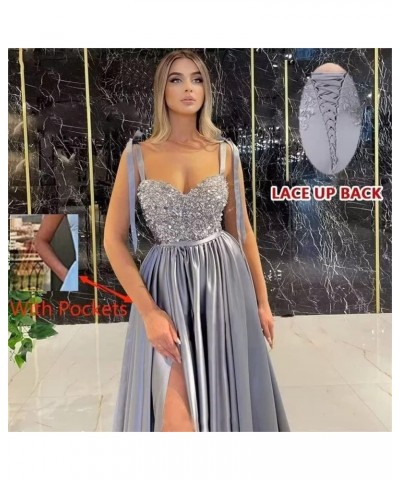 Sparkly Sequin Prom Dress with Slit Spaghetti Straps Formal Evening Gown Wedding Bridesmaid Dress with Pockets Sage $31.98 Dr...