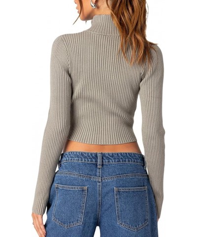 Women Y2k Zip Up Ribbed Knit Sweater Vintage Off Shoulder Long Sleeve Slim Fit Crop Sweater E-Girl Cardigan Steetwear 23sep25...