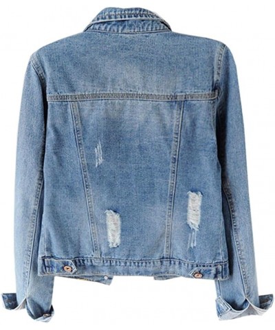 Womens Denim Jackets Distressed Ripped Long Sleeve Jean Jacket Coats Blue $22.99 Jackets