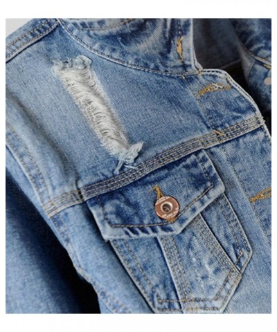 Womens Denim Jackets Distressed Ripped Long Sleeve Jean Jacket Coats Blue $22.99 Jackets