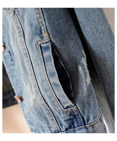 Womens Denim Jackets Distressed Ripped Long Sleeve Jean Jacket Coats Blue $22.99 Jackets