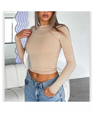 Tight Long Sleeve Shirts for Women Winter Stretchy Crop Tops Mock Neck Layering Tops Spring Slimming Compression Shirt A278-c...