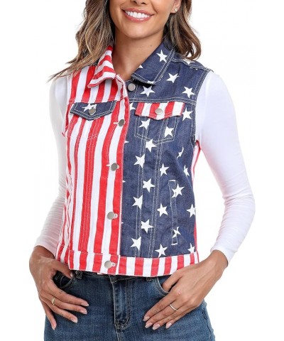 Women's Denim Vest, Sleeveless Jean Jacket (XS-XXL) Usa Flag $16.70 Vests