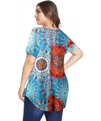 Plus Size Tops for Women Casual V Neck Summer Short Sleeve T Shirts with Pocket Mandala Floral $13.24 Others