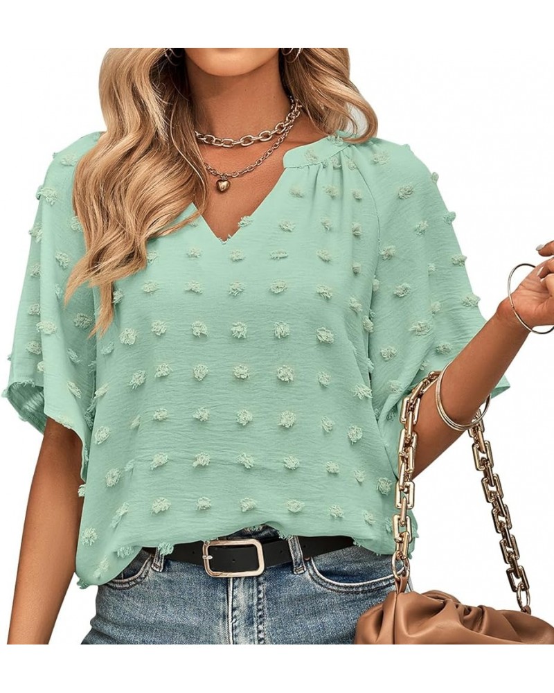 V Neck Ruffle Sleeve Blouse Flowy Shirts Dressy Summer Casual Women Tops S2687-9 $16.92 Blouses