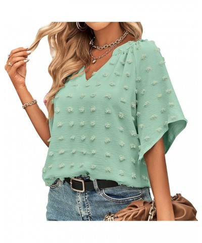 V Neck Ruffle Sleeve Blouse Flowy Shirts Dressy Summer Casual Women Tops S2687-9 $16.92 Blouses