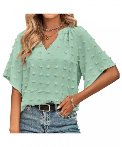 V Neck Ruffle Sleeve Blouse Flowy Shirts Dressy Summer Casual Women Tops S2687-9 $16.92 Blouses