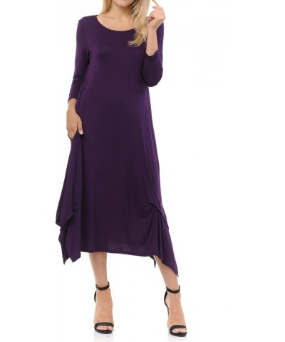 Women's Handkerchief Dress with Pockets Eggplant $10.79 Dresses