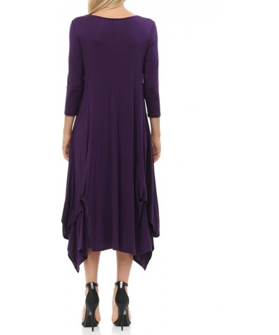 Women's Handkerchief Dress with Pockets Eggplant $10.79 Dresses