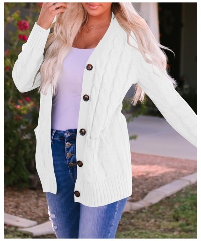 Women's 2024 Fall Casual Long Sleeve Button Down Open Front Cable Knit Cardigan Sweater Coat White $24.07 Sweaters