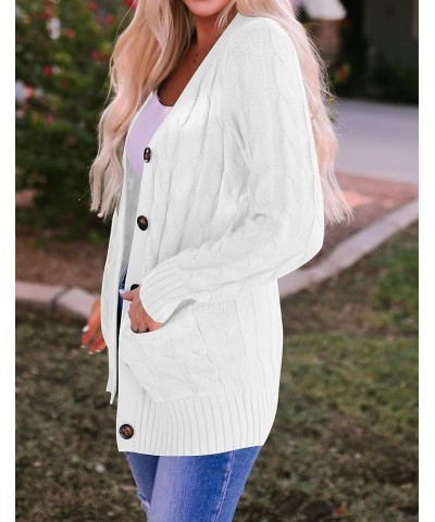 Women's 2024 Fall Casual Long Sleeve Button Down Open Front Cable Knit Cardigan Sweater Coat White $24.07 Sweaters