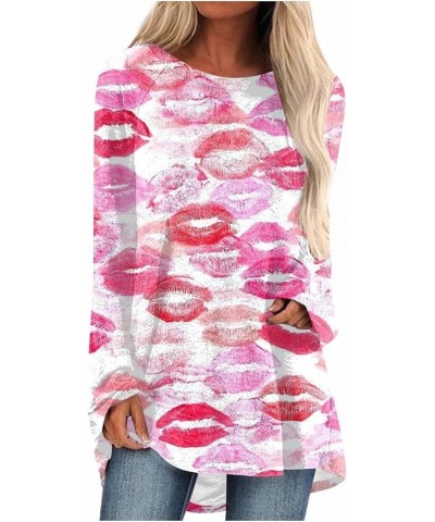 Women Fall Long Sleeve Shirts Heart Print Tee Shirt Loose Ruffle Hem Shirt Lightweight Long Sleeve Tunic Tops 31 Pink $11.07 ...