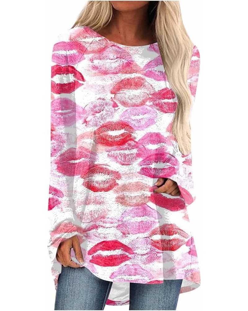 Women Fall Long Sleeve Shirts Heart Print Tee Shirt Loose Ruffle Hem Shirt Lightweight Long Sleeve Tunic Tops 31 Pink $11.07 ...