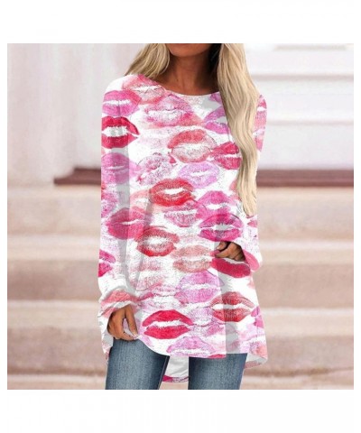 Women Fall Long Sleeve Shirts Heart Print Tee Shirt Loose Ruffle Hem Shirt Lightweight Long Sleeve Tunic Tops 31 Pink $11.07 ...