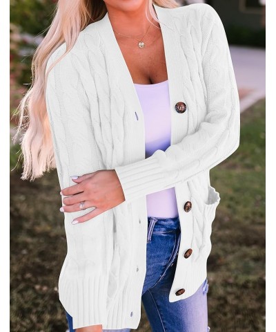 Women's 2024 Fall Casual Long Sleeve Button Down Open Front Cable Knit Cardigan Sweater Coat White $24.07 Sweaters